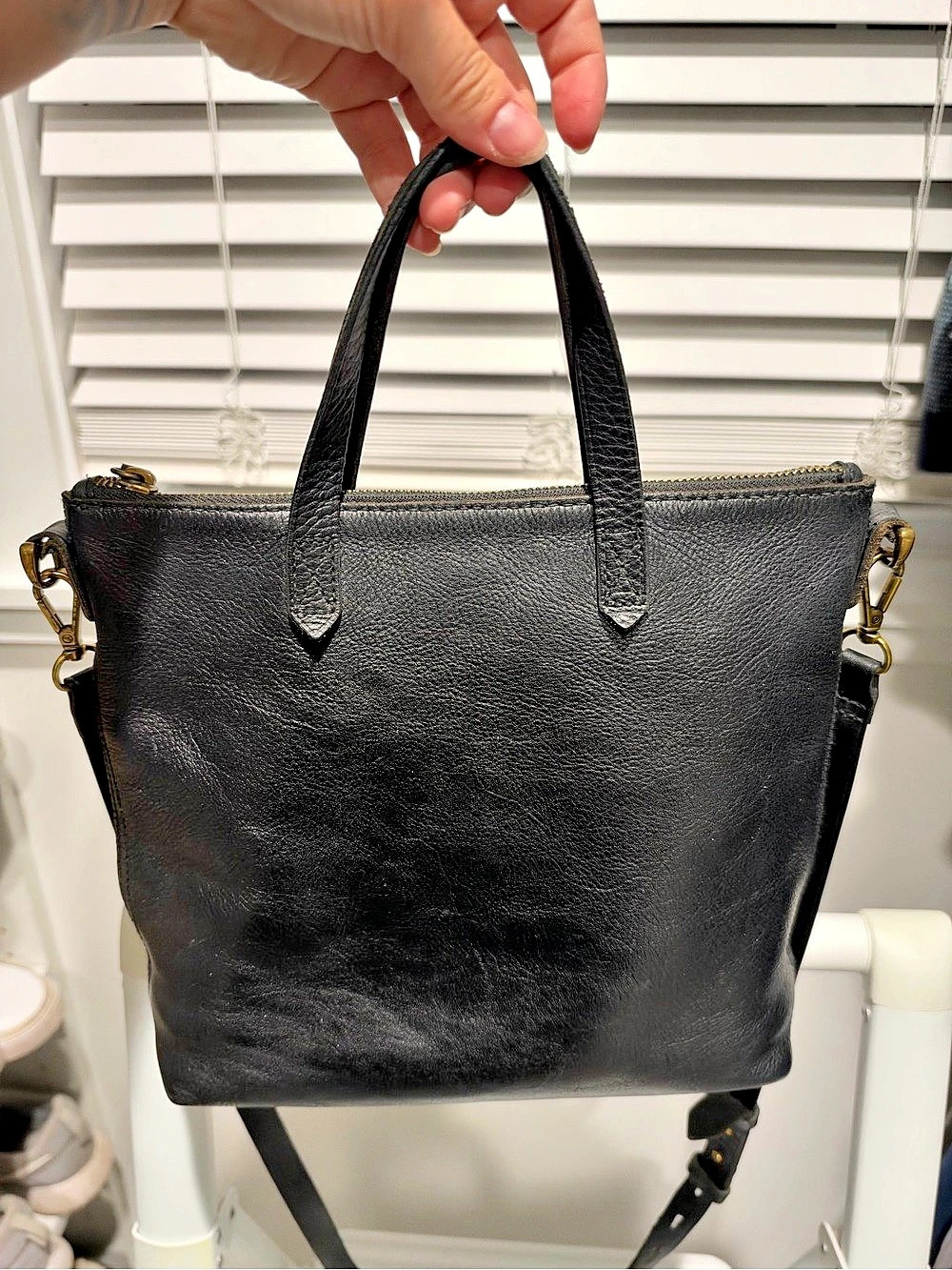 Madewell The Zip-Top Transport Crossbody Black Tote Bag